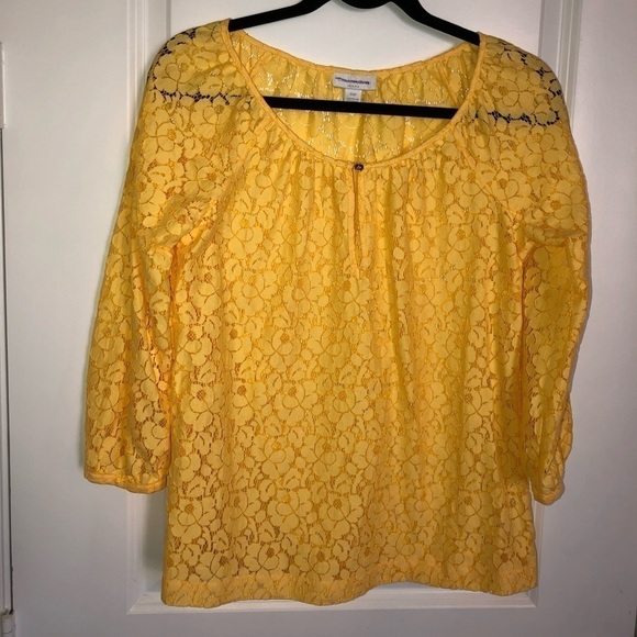 Charter Club 3/4 Sleeve Yellow Lace Top Size PP - Picture 9 of 10